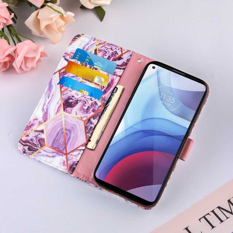 For Motorola Moto G Power (2021) Marble Stitching Horizontal Flip PU Leather Case with Holder & Card Slots & Wallet & Lanyard(Purple)