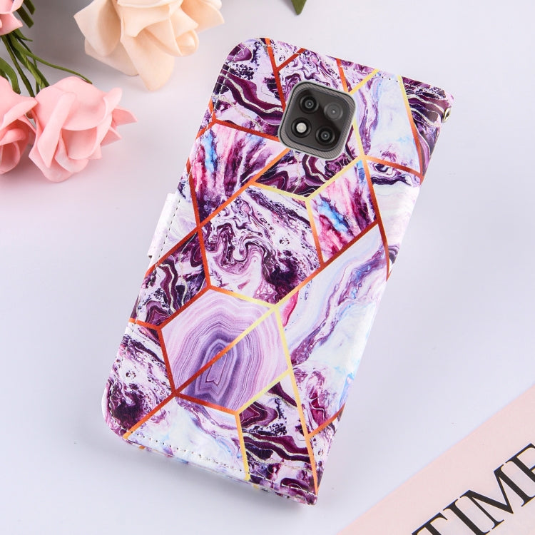 For Motorola Moto G Power (2021) Marble Stitching Horizontal Flip PU Leather Case with Holder & Card Slots & Wallet & Lanyard(Purple)