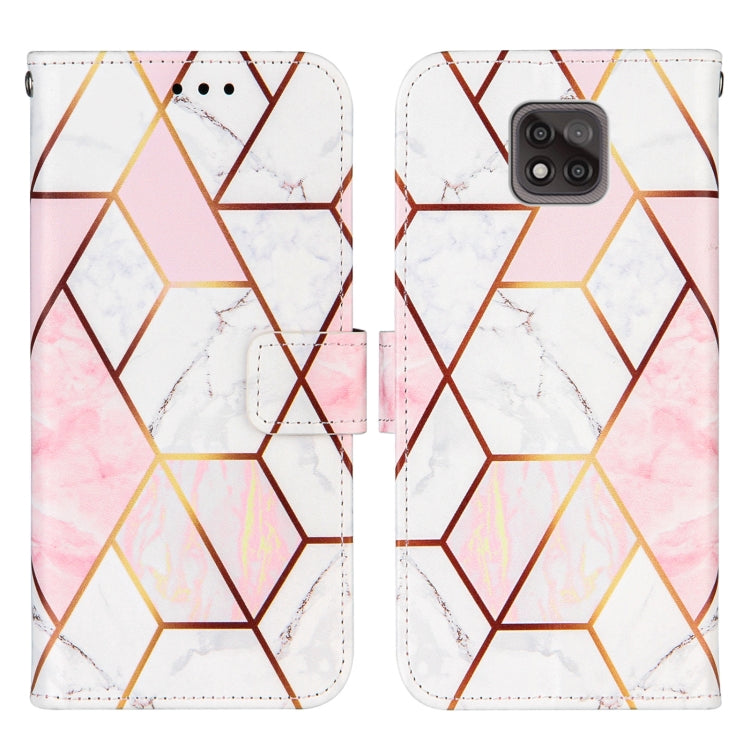 For Motorola Moto G Power (2021) Marble Stitching Horizontal Flip PU Leather Case with Holder & Card Slots & Wallet & Lanyard(Pink White)