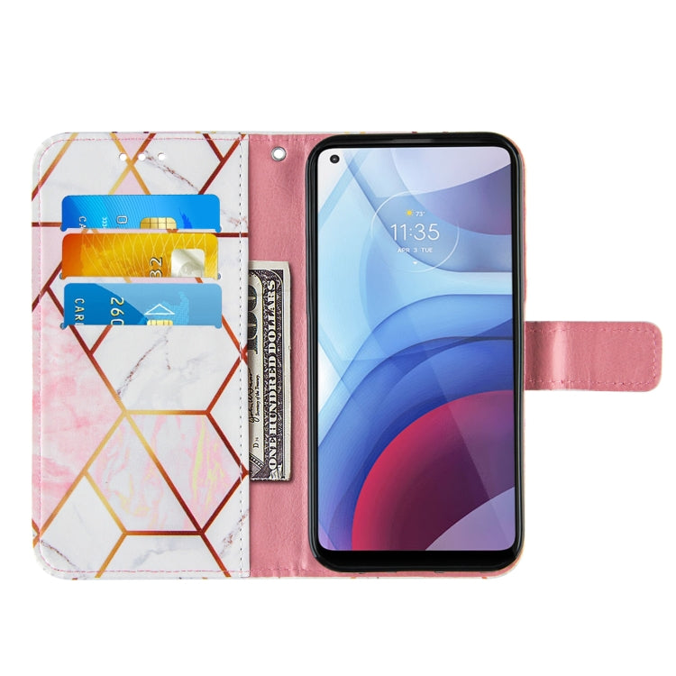 For Motorola Moto G Power (2021) Marble Stitching Horizontal Flip PU Leather Case with Holder & Card Slots & Wallet & Lanyard(Pink White)