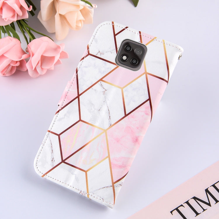 For Motorola Moto G Power (2021) Marble Stitching Horizontal Flip PU Leather Case with Holder & Card Slots & Wallet & Lanyard(Pink White)