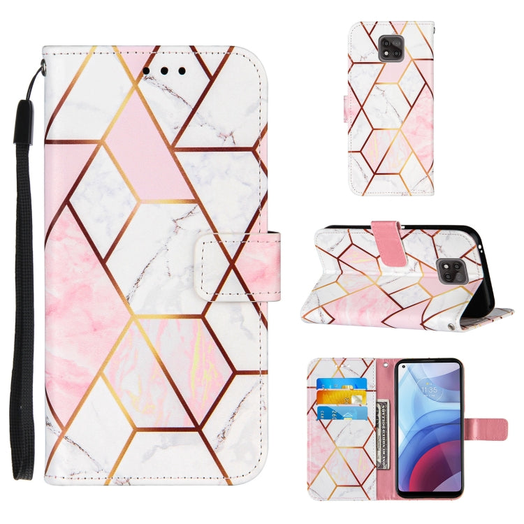For Motorola Moto G Power (2021) Marble Stitching Horizontal Flip PU Leather Case with Holder & Card Slots & Wallet & Lanyard(Pink White)