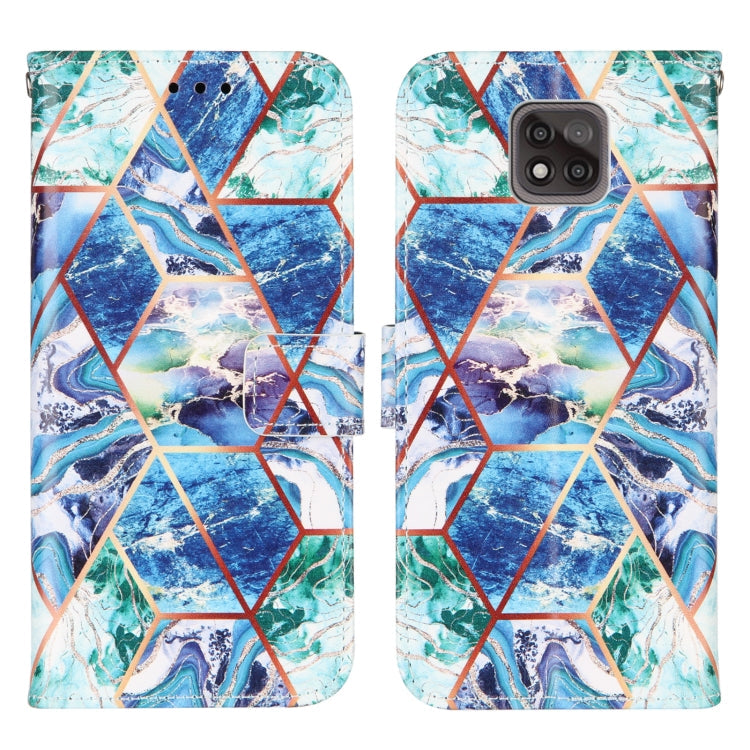For Motorola Moto G Power (2021) Marble Stitching Horizontal Flip PU Leather Case with Holder & Card Slots & Wallet & Lanyard(Blue Green)
