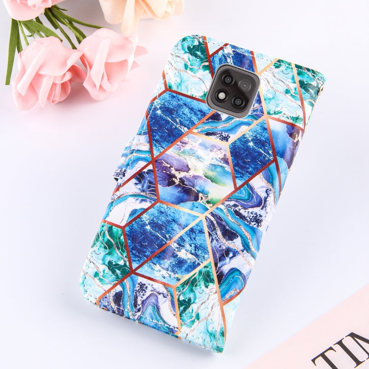 For Motorola Moto G Power (2021) Marble Stitching Horizontal Flip PU Leather Case with Holder & Card Slots & Wallet & Lanyard(Blue Green)