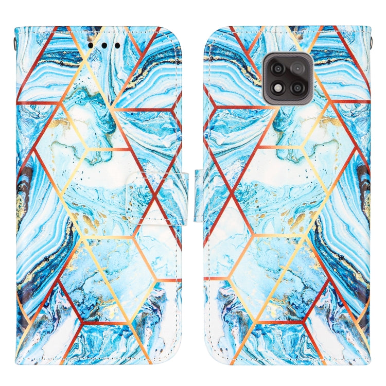For Motorola Moto G Power (2021) Marble Stitching Horizontal Flip PU Leather Case with Holder & Card Slots & Wallet & Lanyard(Blue)