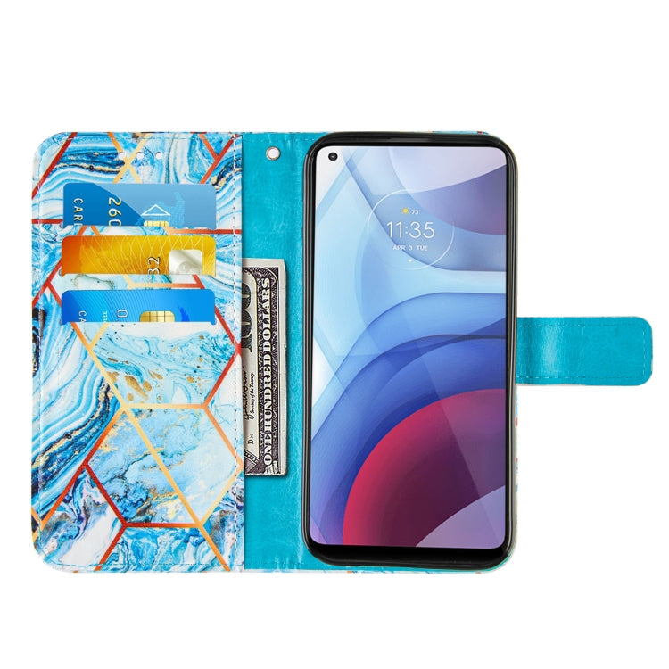 For Motorola Moto G Power (2021) Marble Stitching Horizontal Flip PU Leather Case with Holder & Card Slots & Wallet & Lanyard(Blue)