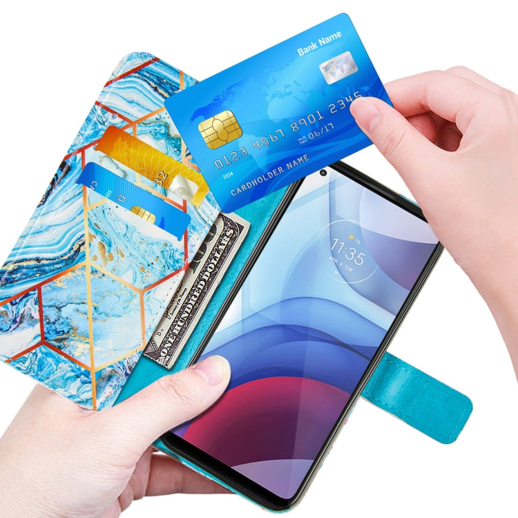 For Motorola Moto G Power (2021) Marble Stitching Horizontal Flip PU Leather Case with Holder & Card Slots & Wallet & Lanyard(Blue)