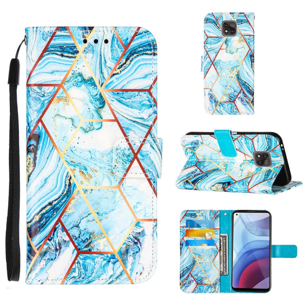 For Motorola Moto G Power (2021) Marble Stitching Horizontal Flip PU Leather Case with Holder & Card Slots & Wallet & Lanyard(Blue)