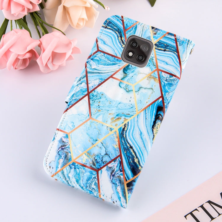 For Motorola Moto G Power (2021) Marble Stitching Horizontal Flip PU Leather Case with Holder & Card Slots & Wallet & Lanyard(Blue)