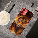 Shockproof Painted Transparent TPU Protective Case For iPhone 12 / 12 Pro(Flame Tiger)