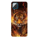 For Samsung Galaxy A12 Shockproof Painted Transparent TPU Protective Case(Flame Tiger)