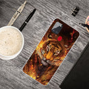 For Samsung Galaxy A21s Shockproof Painted Transparent TPU Protective Case(Flame Tiger)