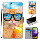 For Samsung Galaxy A52 5G / 4G Coloured Drawing Cross Texture Horizontal Flip PU Leather Case with Holder & Card Slots & Wallet & Lanyard(Cat Drinking Soda)