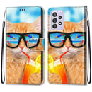 For Samsung Galaxy A52 5G / 4G Coloured Drawing Cross Texture Horizontal Flip PU Leather Case with Holder & Card Slots & Wallet & Lanyard(Cat Drinking Soda)