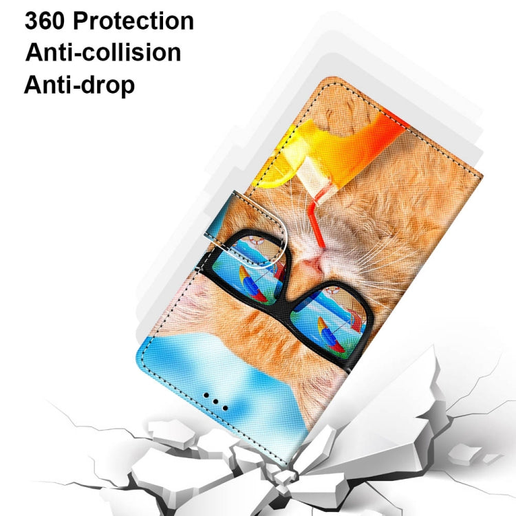 For Samsung Galaxy A52 5G / 4G Coloured Drawing Cross Texture Horizontal Flip PU Leather Case with Holder & Card Slots & Wallet & Lanyard(Cat Drinking Soda)