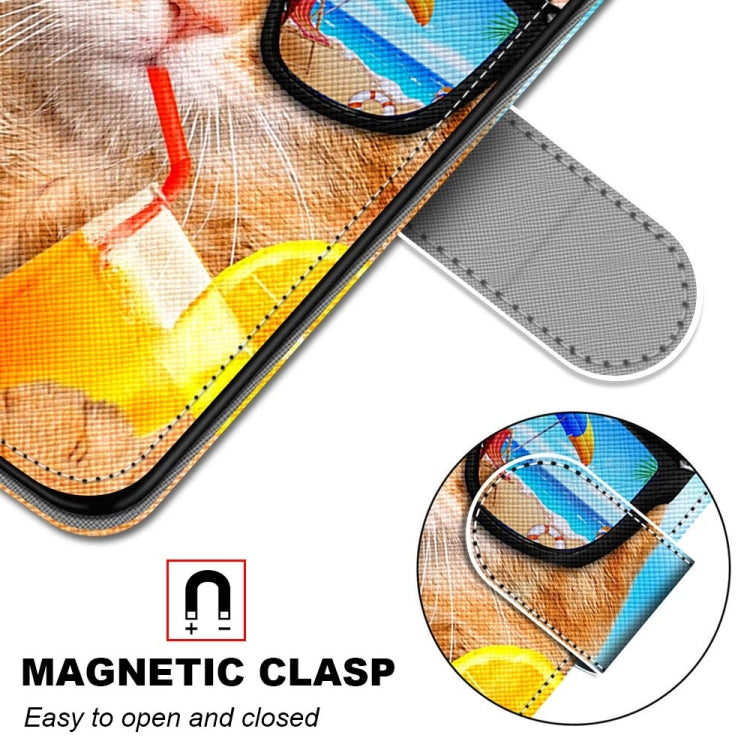 For Samsung Galaxy A52 5G / 4G Coloured Drawing Cross Texture Horizontal Flip PU Leather Case with Holder & Card Slots & Wallet & Lanyard(Cat Drinking Soda)
