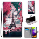 For Samsung Galaxy A52 5G / 4G Coloured Drawing Cross Texture Horizontal Flip PU Leather Case with Holder & Card Slots & Wallet & Lanyard(Pink Flower Tower Bridge)