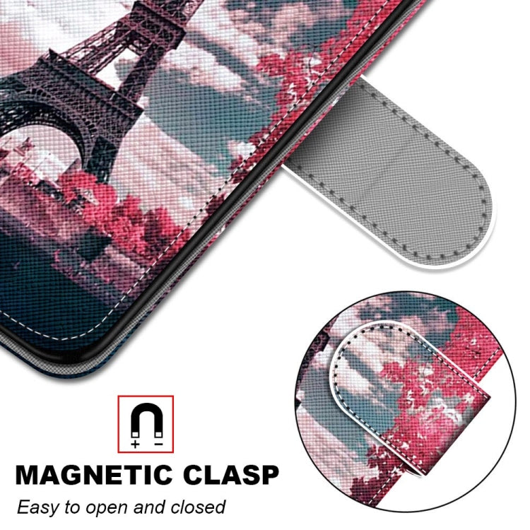 For Samsung Galaxy A52 5G / 4G Coloured Drawing Cross Texture Horizontal Flip PU Leather Case with Holder & Card Slots & Wallet & Lanyard(Pink Flower Tower Bridge)