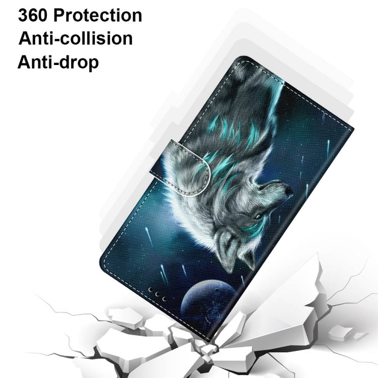 For Samsung Galaxy A52 5G / 4G Coloured Drawing Cross Texture Horizontal Flip PU Leather Case with Holder & Card Slots & Wallet & Lanyard(Pensive Wolf)