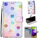 For Samsung Galaxy A52 5G / 4G Coloured Drawing Cross Texture Horizontal Flip PU Leather Case with Holder & Card Slots & Wallet & Lanyard(Footprint Water Drops)