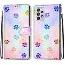 For Samsung Galaxy A52 5G / 4G Coloured Drawing Cross Texture Horizontal Flip PU Leather Case with Holder & Card Slots & Wallet & Lanyard(Footprint Water Drops)