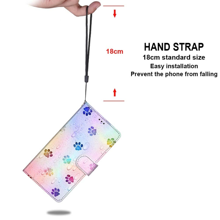 For Samsung Galaxy A52 5G / 4G Coloured Drawing Cross Texture Horizontal Flip PU Leather Case with Holder & Card Slots & Wallet & Lanyard(Footprint Water Drops)
