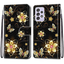 For Samsung Galaxy A52 5G / 4G Coloured Drawing Cross Texture Horizontal Flip PU Leather Case with Holder & Card Slots & Wallet & Lanyard(Gold Diamond Butterfly)