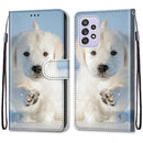 For Samsung Galaxy A52 5G / 4G Coloured Drawing Cross Texture Horizontal Flip PU Leather Case with Holder & Card Slots & Wallet & Lanyard(Snow Puppy)