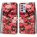 For Samsung Galaxy A52 5G / 4G Coloured Drawing Cross Texture Horizontal Flip PU Leather Case with Holder & Card Slots & Wallet & Lanyard(Pink Rose Garden)