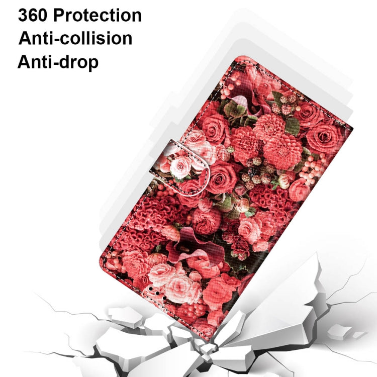 For Samsung Galaxy A52 5G / 4G Coloured Drawing Cross Texture Horizontal Flip PU Leather Case with Holder & Card Slots & Wallet & Lanyard(Pink Rose Garden)