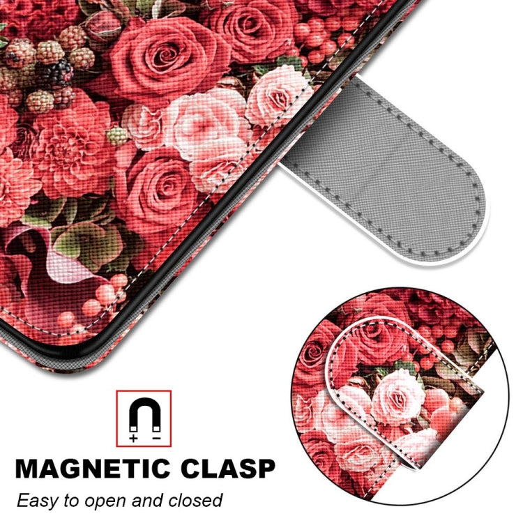 For Samsung Galaxy A52 5G / 4G Coloured Drawing Cross Texture Horizontal Flip PU Leather Case with Holder & Card Slots & Wallet & Lanyard(Pink Rose Garden)