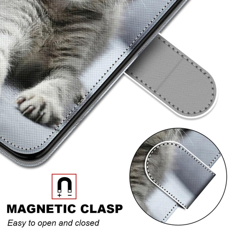 For Samsung Galaxy A52 5G / 4G Coloured Drawing Cross Texture Horizontal Flip PU Leather Case with Holder & Card Slots & Wallet & Lanyard(Small Gray Cat)