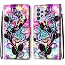 For Samsung Galaxy A52 5G / 4G Coloured Drawing Cross Texture Horizontal Flip PU Leather Case with Holder & Card Slots & Wallet & Lanyard(Color Bottom Hollow Flower)