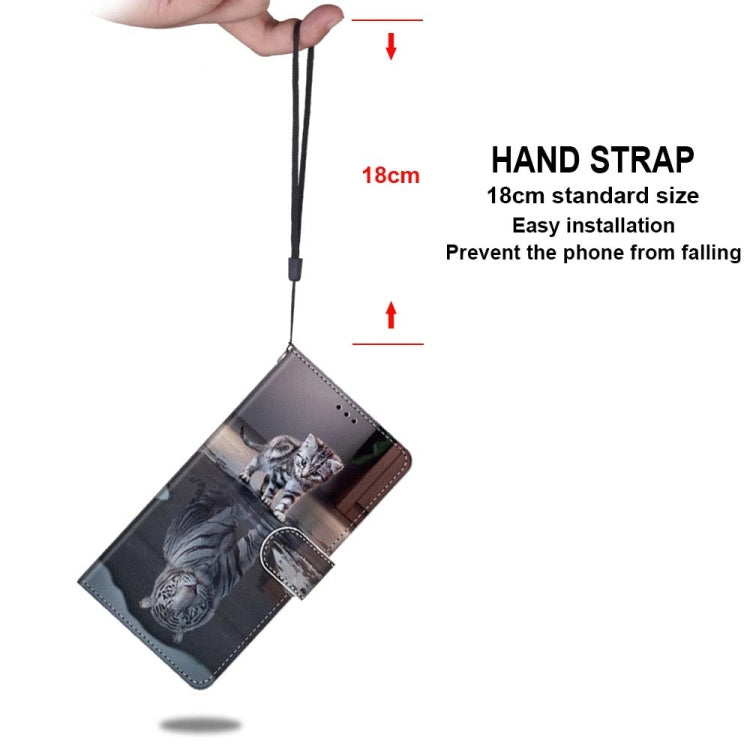 For Samsung Galaxy A52 5G / 4G Coloured Drawing Cross Texture Horizontal Flip PU Leather Case with Holder & Card Slots & Wallet & Lanyard(Cat Becomes Tiger)