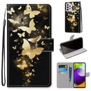 For Samsung Galaxy A52 5G / 4G Coloured Drawing Cross Texture Horizontal Flip PU Leather Case with Holder & Card Slots & Wallet & Lanyard(Golden Butterfly Group)