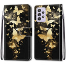 For Samsung Galaxy A52 5G / 4G Coloured Drawing Cross Texture Horizontal Flip PU Leather Case with Holder & Card Slots & Wallet & Lanyard(Golden Butterfly Group)