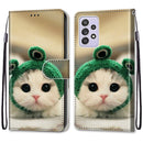 For Samsung Galaxy A52 5G / 4G Coloured Drawing Cross Texture Horizontal Flip PU Leather Case with Holder & Card Slots & Wallet & Lanyard(Frog Kitten)