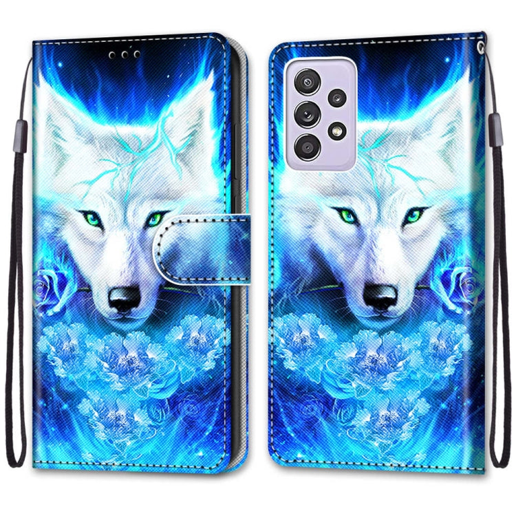 For Samsung Galaxy A52 5G / 4G Coloured Drawing Cross Texture Horizontal Flip PU Leather Case with Holder & Card Slots & Wallet & Lanyard(Dick Rose Wolf)