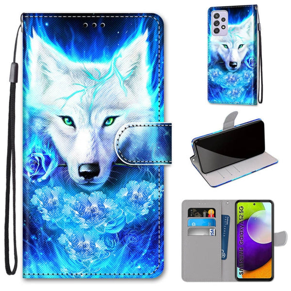 For Samsung Galaxy A52 5G / 4G Coloured Drawing Cross Texture Horizontal Flip PU Leather Case with Holder & Card Slots & Wallet & Lanyard(Dick Rose Wolf)