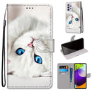 For Samsung Galaxy A52 5G / 4G Coloured Drawing Cross Texture Horizontal Flip PU Leather Case with Holder & Card Slots & Wallet & Lanyard(White Kitten)
