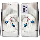 For Samsung Galaxy A52 5G / 4G Coloured Drawing Cross Texture Horizontal Flip PU Leather Case with Holder & Card Slots & Wallet & Lanyard(White Kitten)