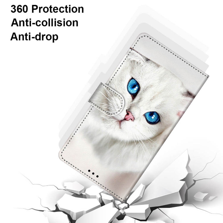 For Samsung Galaxy A52 5G / 4G Coloured Drawing Cross Texture Horizontal Flip PU Leather Case with Holder & Card Slots & Wallet & Lanyard(White Kitten)
