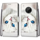 For Huawei Y9a Coloured Drawing Cross Texture Horizontal Flip PU Leather Case with Holder & Card Slots & Wallet & Lanyard(White Kitten)