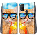 For Alcatel 1S 2021 / 3L 2021 Coloured Drawing Cross Texture Horizontal Flip PU Leather Case with Holder & Card Slots & Wallet & Lanyard(Cat Drinking Soda)