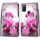 For Alcatel 1S 2021 / 3L 2021 Coloured Drawing Cross Texture Horizontal Flip PU Leather Case with Holder & Card Slots & Wallet & Lanyard(Wild Rose)