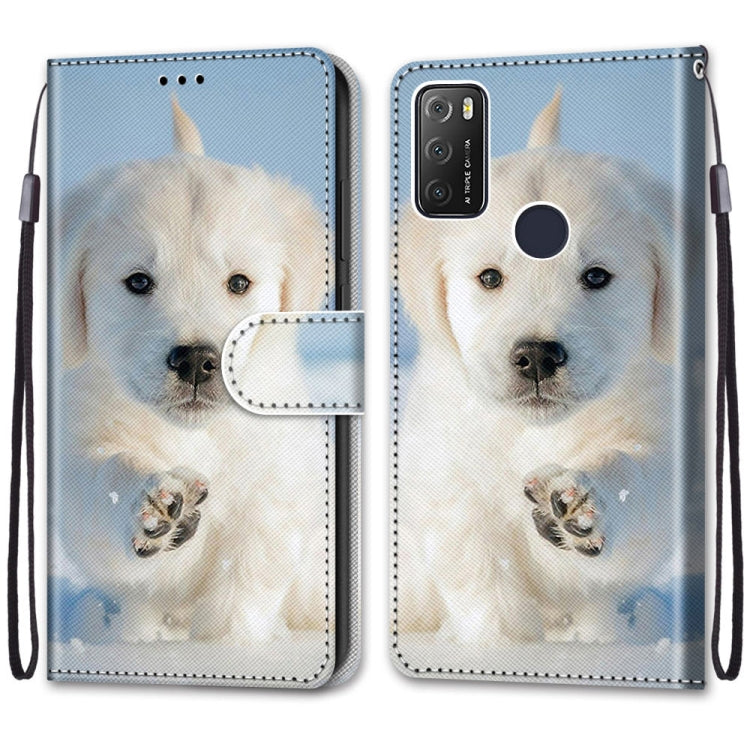 For Alcatel 1S 2021 / 3L 2021 Coloured Drawing Cross Texture Horizontal Flip PU Leather Case with Holder & Card Slots & Wallet & Lanyard(Snow Puppy)
