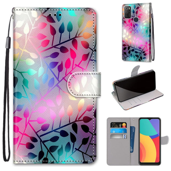 For Alcatel 1S 2021 / 3L 2021 Coloured Drawing Cross Texture Horizontal Flip PU Leather Case with Holder & Card Slots & Wallet & Lanyard(Translucent Glass)