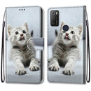 For Alcatel 1S 2021 / 3L 2021 Coloured Drawing Cross Texture Horizontal Flip PU Leather Case with Holder & Card Slots & Wallet & Lanyard(Small Gray Cat)