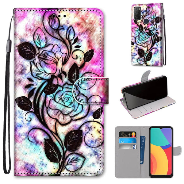 For Alcatel 1S 2021 / 3L 2021 Coloured Drawing Cross Texture Horizontal Flip PU Leather Case with Holder & Card Slots & Wallet & Lanyard(Color Bottom Hollow Flower)