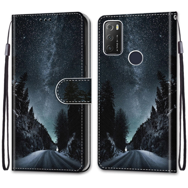 For Alcatel 1S 2021 / 3L 2021 Coloured Drawing Cross Texture Horizontal Flip PU Leather Case with Holder & Card Slots & Wallet & Lanyard(Mountain Road Starry Sky)